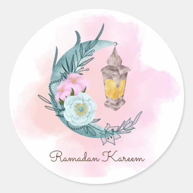 Adesivo Redondo Watercolor Crescent Ramadan Kareem Round Sticker (Frente)