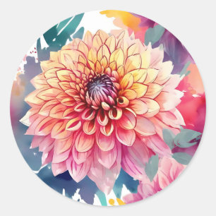Adesivo Redondo Watercolor Dahlia Summer