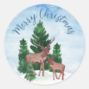 Adesivo Redondo Watercolor Deer Christmas