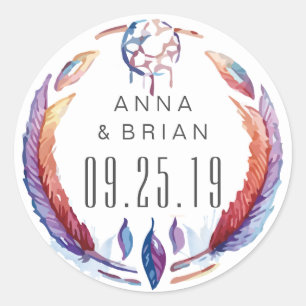 Adesivo Redondo Watercolor Dream Catcher Feenas Boho Wedho