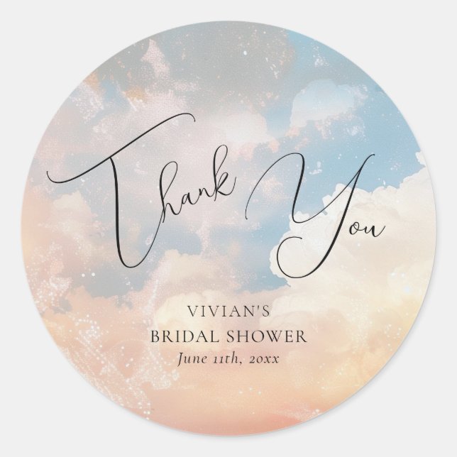 Adesivo Redondo Watercolor Dreamy Sunset Cloud 9 Obrigado (Frente)