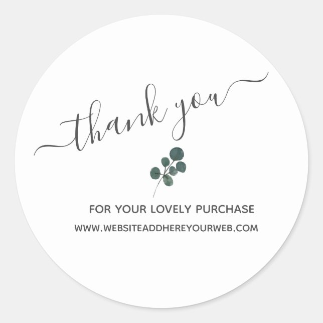 Adesivo Redondo Watercolor Eucalyptus Greenerescente Obrigado a Ne (Frente)