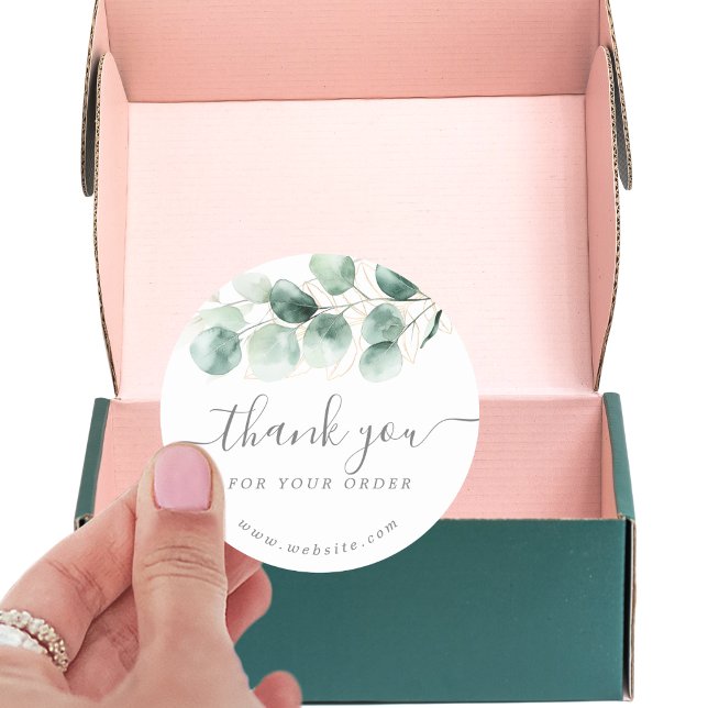 Adesivo Redondo Watercolor Eucalyptus Greenery Dourado Obrigado (Watercolor Eucalyptus Greenery Gold Thank You Classic Round Sticker)