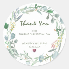 Adesivo Redondo Watercolor Eucalyptus Wreath Casamento Obrigado