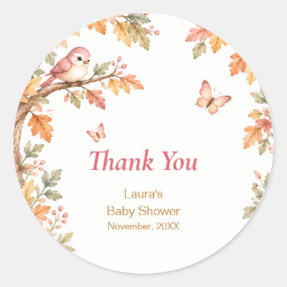 Adesivo Redondo Watercolor Fall Autumn Baby Girl Shower Thank You