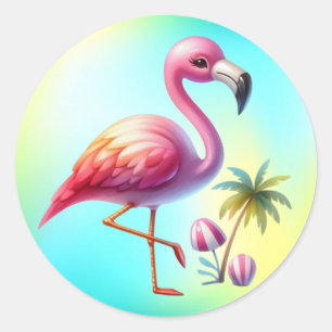 Adesivo Redondo Watercolor Flamingo Cartoon Clipart