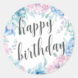 Adesivo Redondo Watercolor Floral Elegante Farmhouse Feliz Anivers