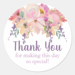 Adesivo Redondo Watercolor Floral Obrigado Favor