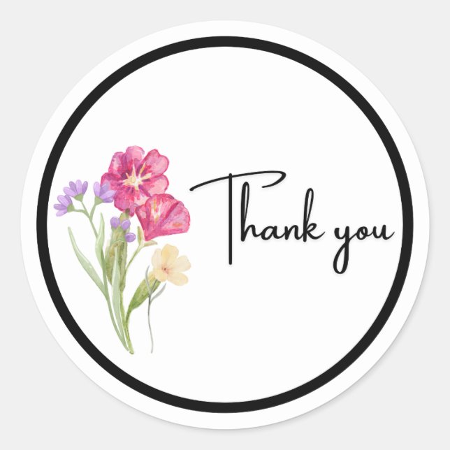 Adesivo Redondo Watercolor Floral “Thank You” Sticker (Frente)