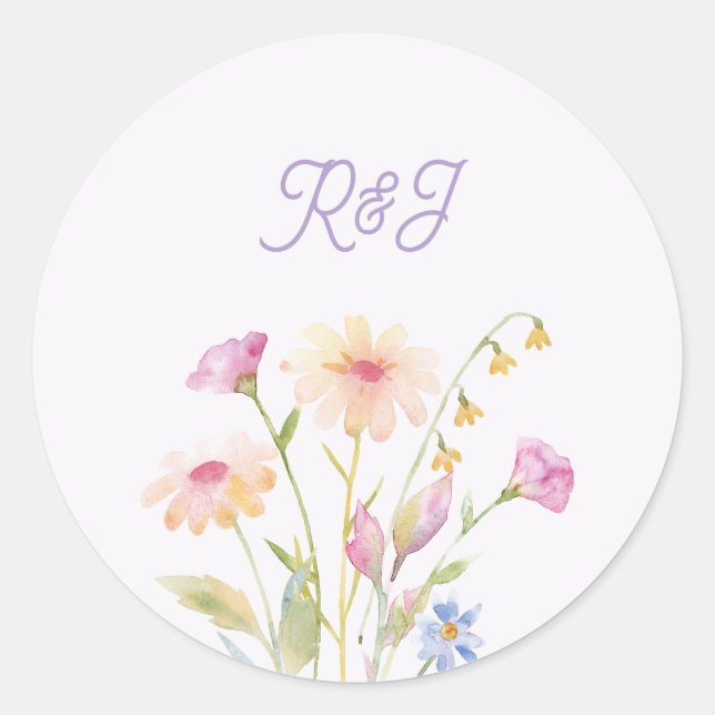 Adesivo Redondo watercolor flower editable  (Frente)