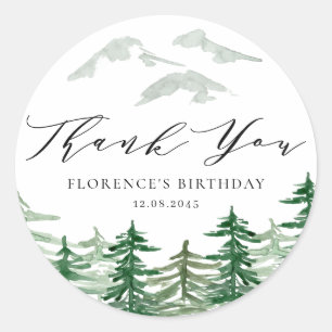 Adesivo Redondo Watercolor Forest Woodland Birday Obrigado