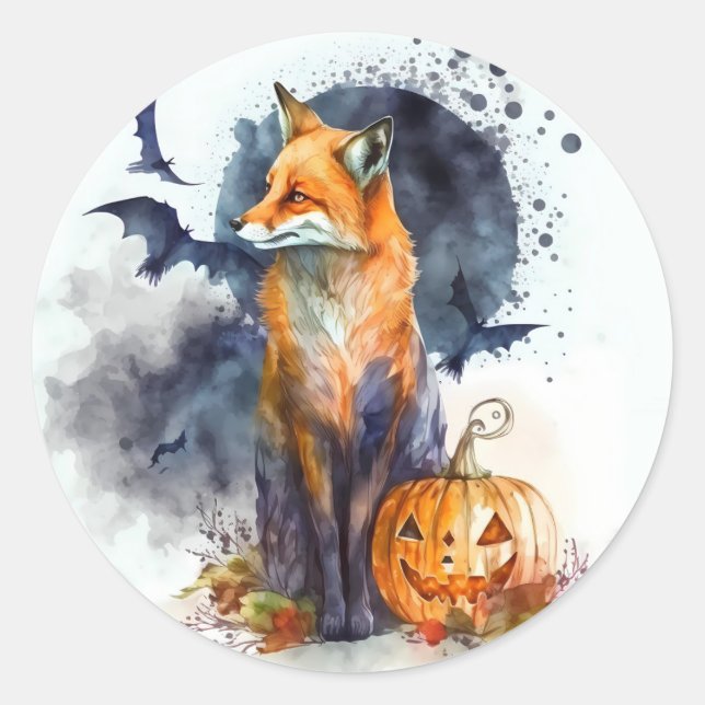 Adesivo Redondo Watercolor Fox Halloween (Frente)