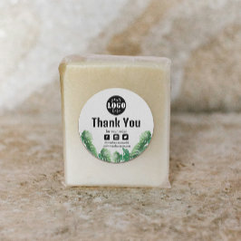 Adesivo Redondo Watercolor Green Plant Obrigado