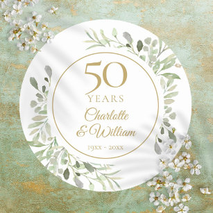 Adesivo Redondo Watercolor Greenery 50º Aniversário de Casamento