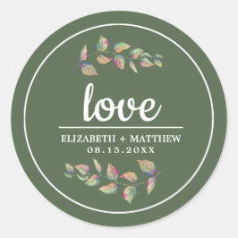 Adesivo Redondo Watercolor Greenery Branches Green Wedding