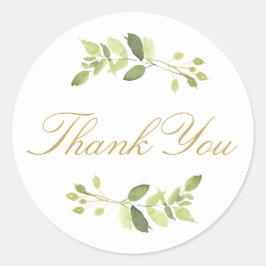 Adesivo Redondo Watercolor Greenery Obrigado