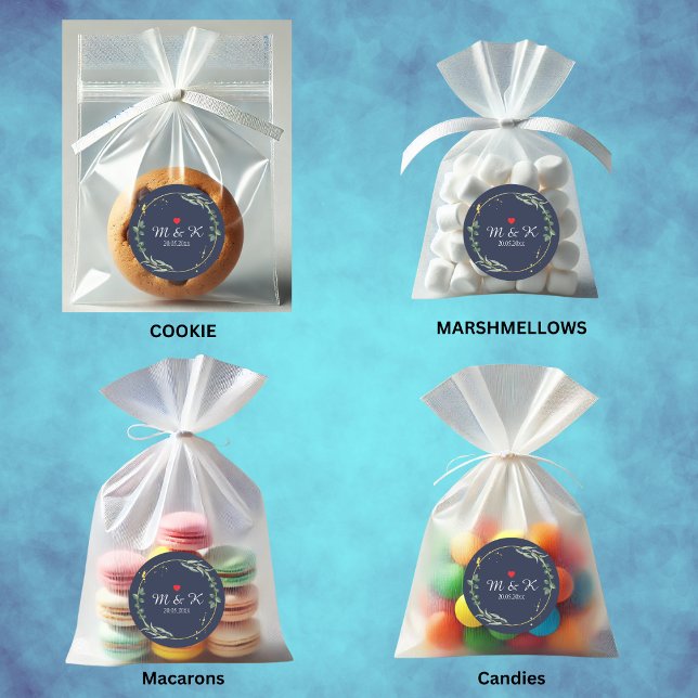 Adesivo Redondo Watercolor Greenery Wedding (Watercolor Greenery Wedding Classic Round Sticker with Navy Blue Background)