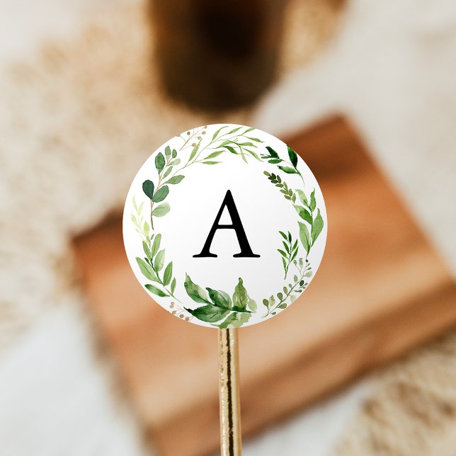 Adesivo Redondo Watercolor Greenery Wedding Monograma (Criador carregado)