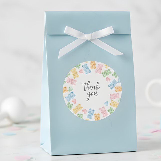 Adesivo Redondo Watercolor Gummy Bears Baby Shower Thank You (Criador carregado)