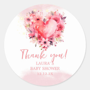 Adesivo Redondo Watercolor Hearts Little Sweetheart Chá de fraldas
