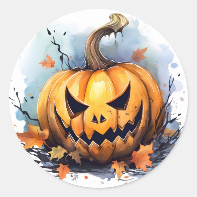 Adesivo Redondo Watercolor Jack-o-lantern (Frente)