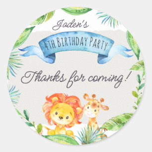 Adesivo Redondo Watercolor Jungle Lion e Giraffe - Obrigado de ani