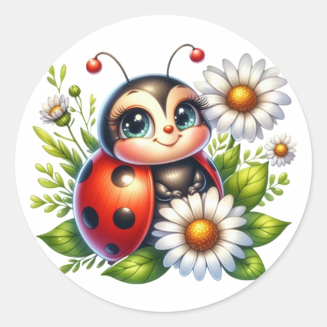 Adesivo Redondo Watercolor Ladybug (Frente)
