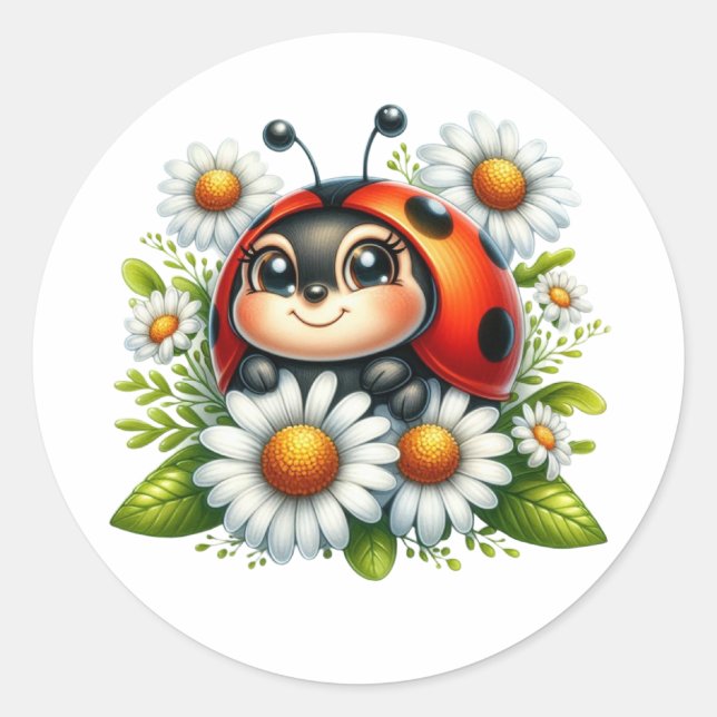 Adesivo Redondo Watercolor Ladybug (Frente)