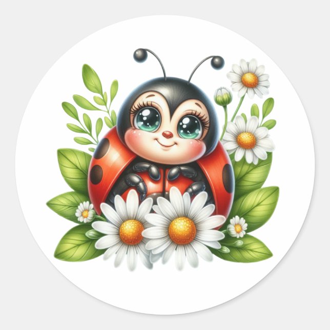 Adesivo Redondo Watercolor Ladybug (Frente)
