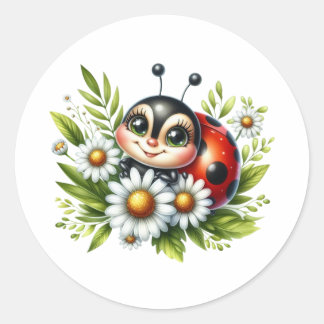 Adesivo Redondo Watercolor Ladybug