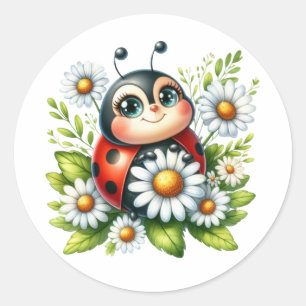 Adesivo Redondo Watercolor Ladybug