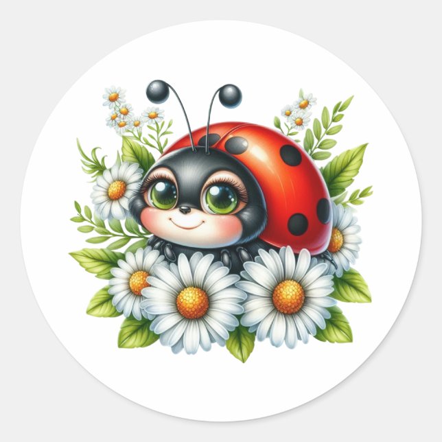 Adesivo Redondo Watercolor Ladybug (Frente)