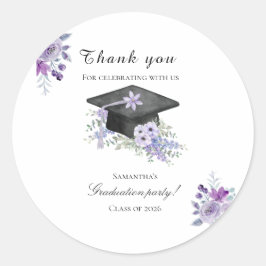 Adesivo Redondo Watercolor  Lavander Purple Floral Graduation 
