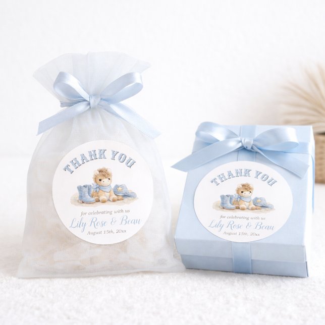 Adesivo Redondo Watercolor Little Cowboy Baby Shower Thank You  (Criador carregado)