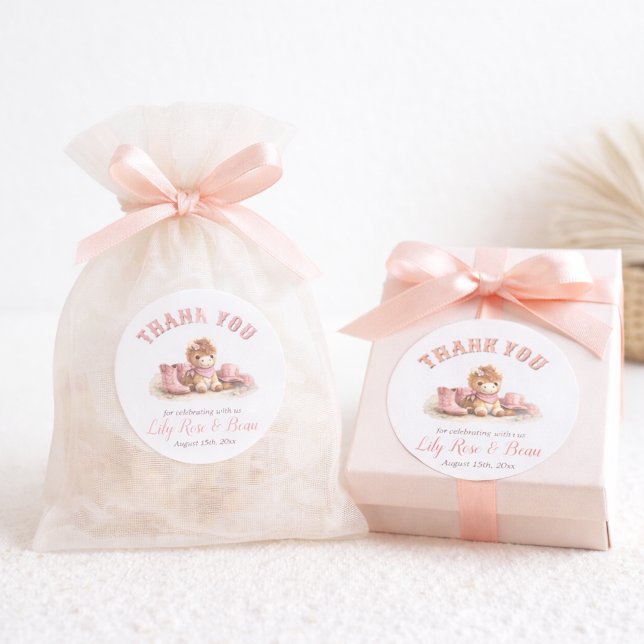 Adesivo Redondo Watercolor Little Cowgirl Baby Shower Thank You  (Criador carregado)