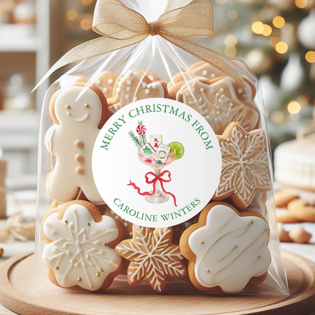 Adesivo Redondo Watercolor Mahjong Christmas Cocktail (Criador carregado)