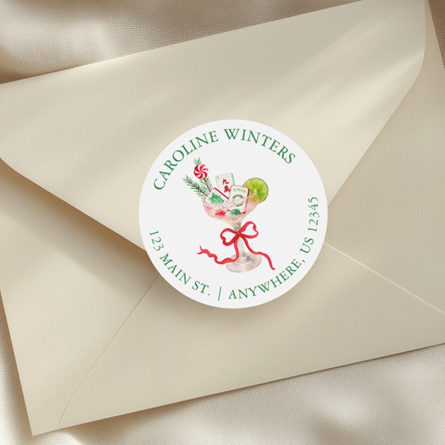 Adesivo Redondo Watercolor Mahjong Christmas Cocktail Address (Criador carregado)