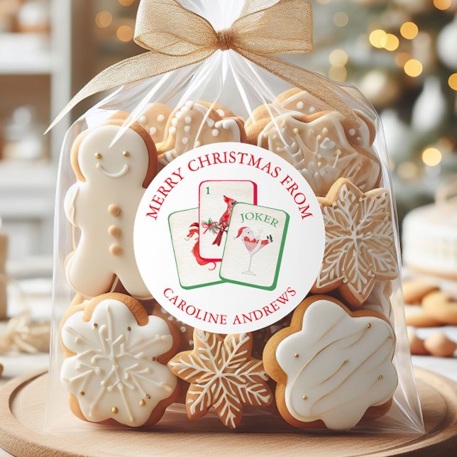 Adesivo Redondo Watercolor Mahjong Red & Green Christmas Tiles (Criador carregado)