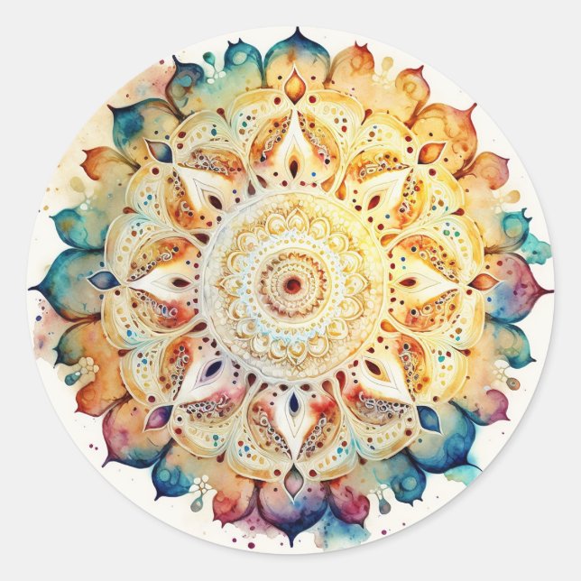 Adesivo Redondo Watercolor Mandala (Frente)