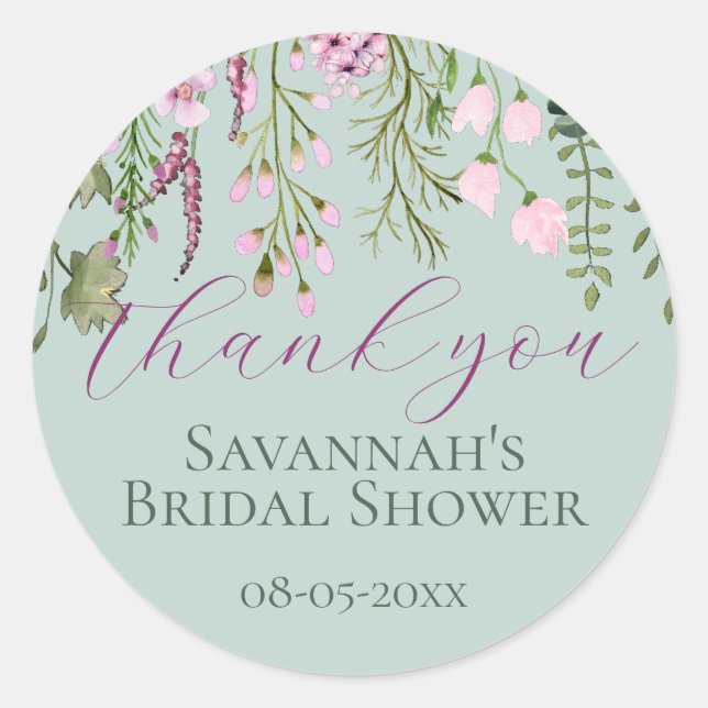 Adesivo Redondo Watercolor Meadow Wildflower Floral Obrigado (Frente)