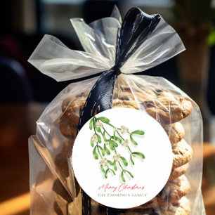 Adesivo Redondo Watercolor Merry Christmas Berry Branches