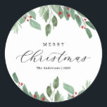 Adesivo Redondo Watercolor Merry Christmas Label<br><div class="desc">Watercolor Merry Christmas Label (Etiqueta de Natal Merry) para adicionar seu toque aos produtos e empacotamento de presentes.</div>