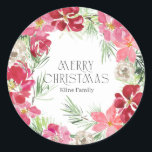 Adesivo Redondo Watercolor Merry Christmas Wreath<br><div class="desc">Watercolor Merry Christmas Wreath</div>