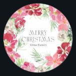 Adesivo Redondo Watercolor Merry Christmas Wreath<br><div class="desc">Watercolor Merry Christmas Wreath</div>