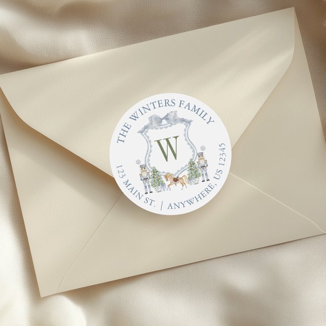 Adesivo Redondo Watercolor Monographic Nutcracker Crest Endereço (Criador carregado)