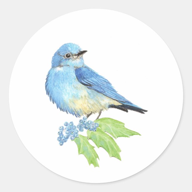 Adesivo Redondo Watercolor Mountain Bluebird Blue Bird Art para (Frente)