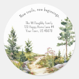 Adesivo Redondo Watercolor Mountain Trail - Novo Vinheta de Endere