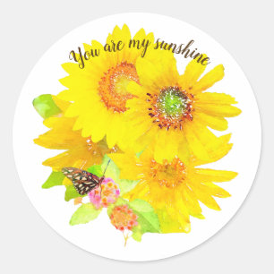 Adesivo Redondo Watercolor My Sunshine Sunflower e Button