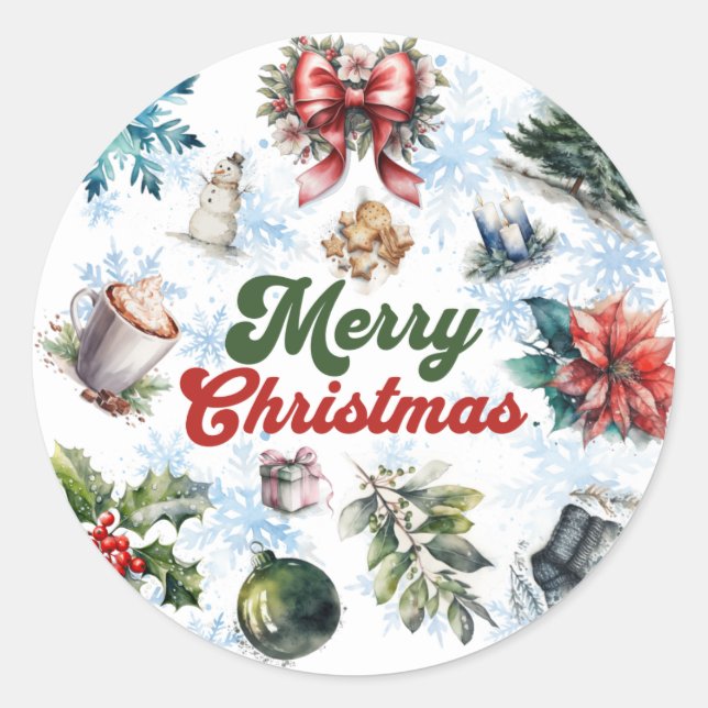 Adesivo Redondo Watercolor Natal (Frente)