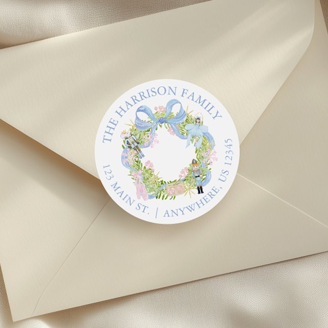 Adesivo Redondo Watercolor Nutcracker Wreath Address (Criador carregado)